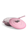 Faitout bas en fonte avec couvercle 28 cm de diamètre Rose Rétro