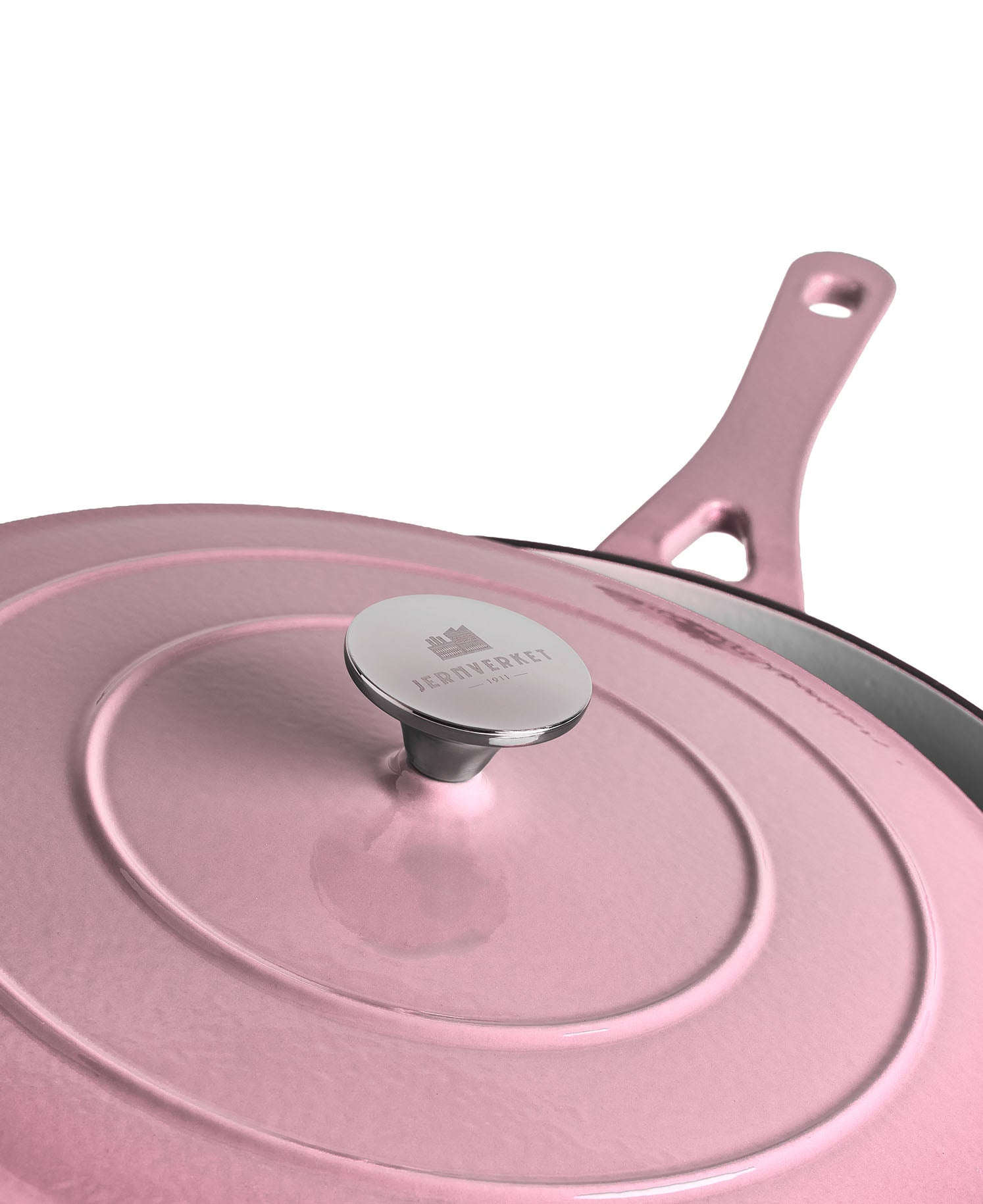 Faitout bas en fonte avec couvercle 28 cm de diamètre Rose Rétro