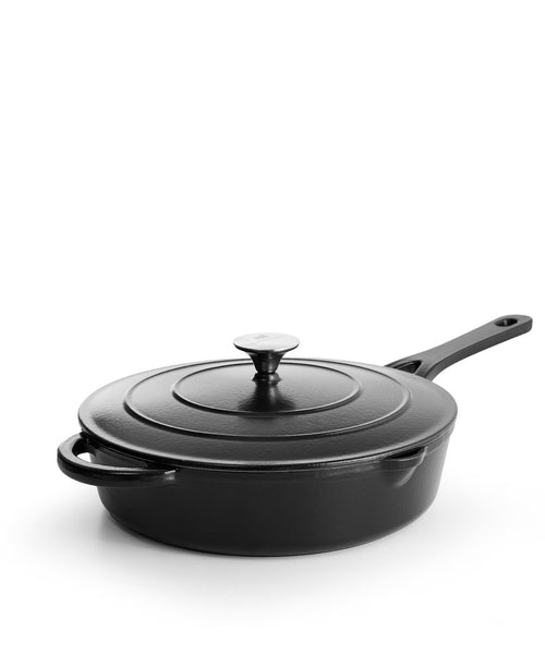 Cocotte basse en fonte avec couvercle 28 cm de diamètre Noir mat