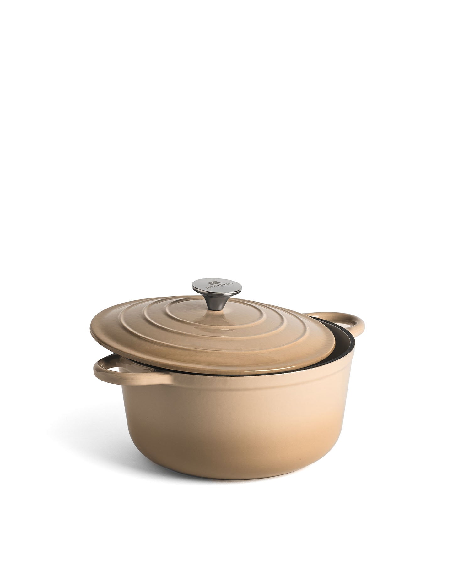 Cocotte en fonte avec couvercle, 4,2 litres, 24 cm de diamètre, crème