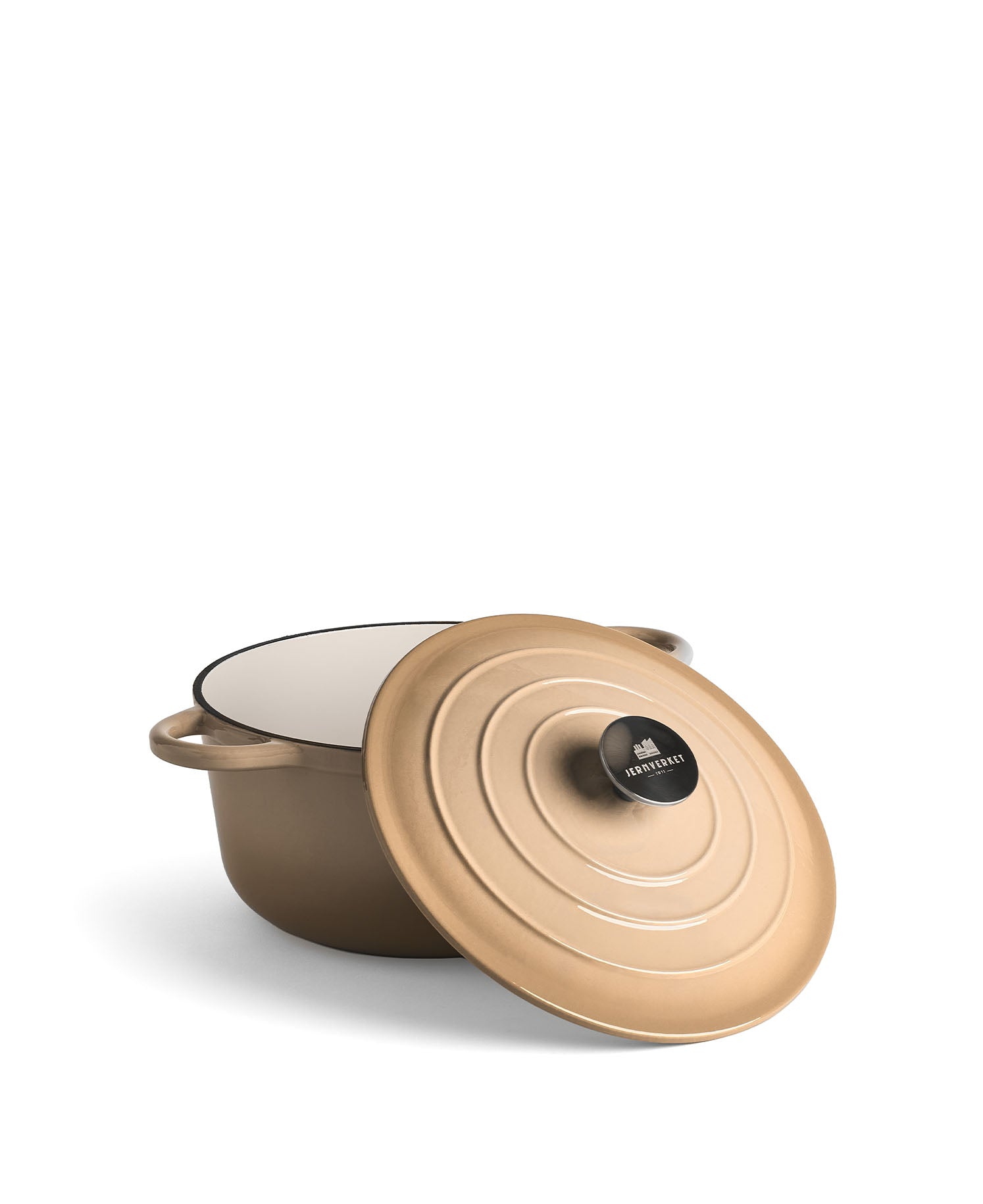 Cocotte en fonte avec couvercle, 4,2 litres, 24 cm de diamètre, crème