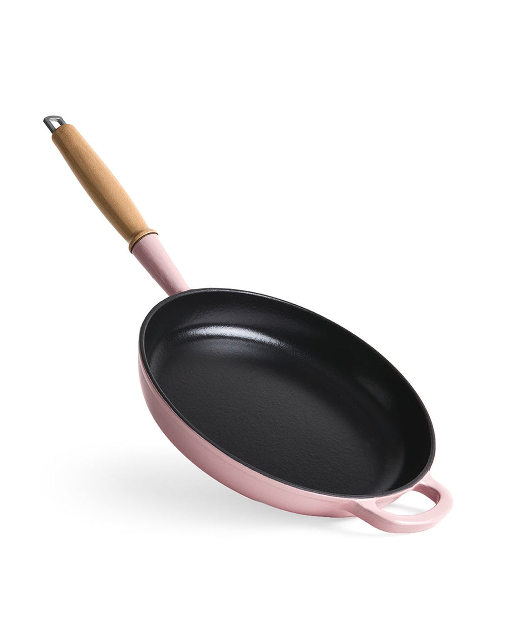 Poêle en fonte 28 cm de diamètre rose rétro avec manche en bois