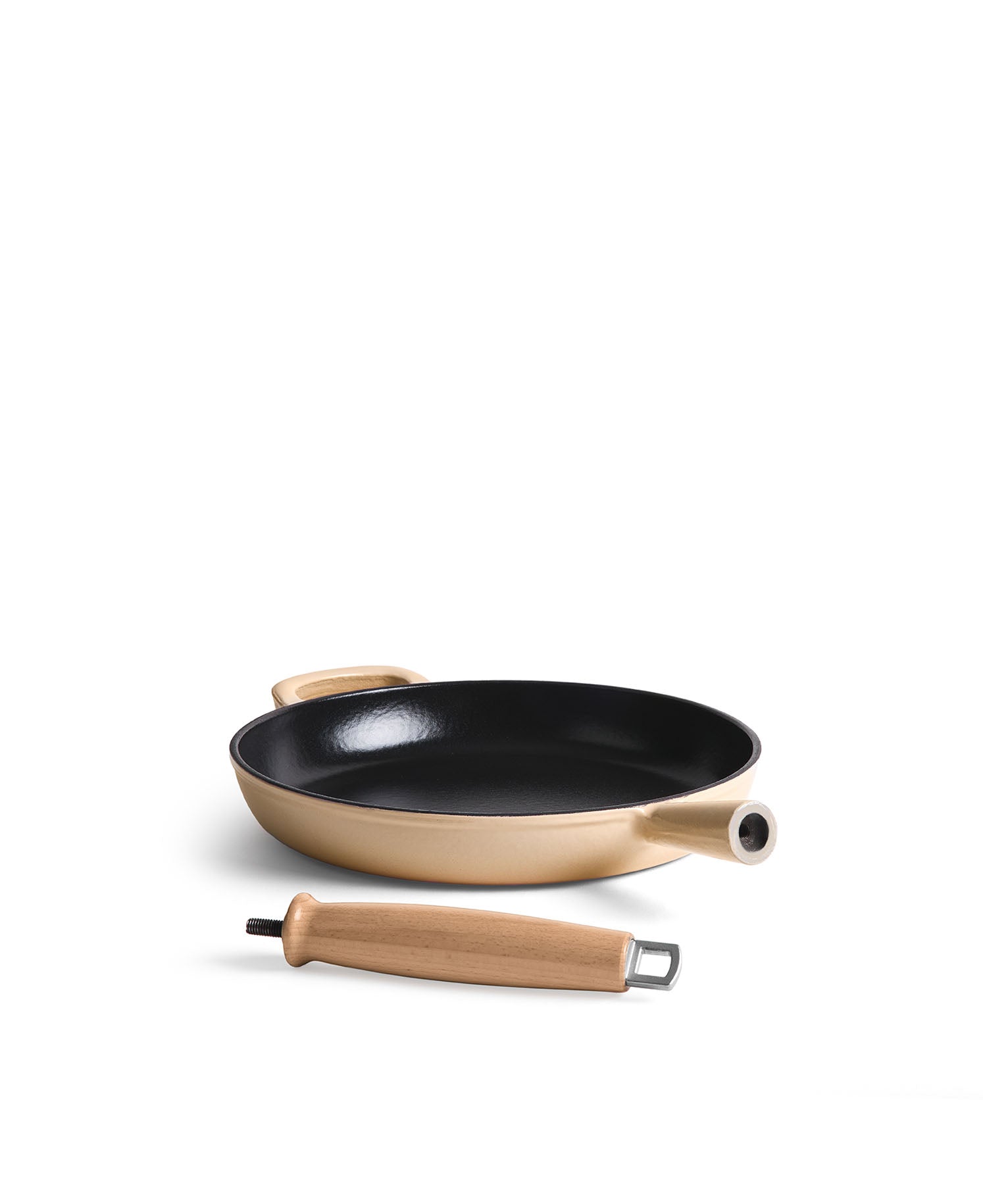 Poêle en fonte 28 cm de diamètre Blanc Crème avec Manche en Bois