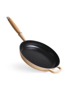 Poêle en fonte 28 cm de diamètre Blanc Crème avec Manche en Bois