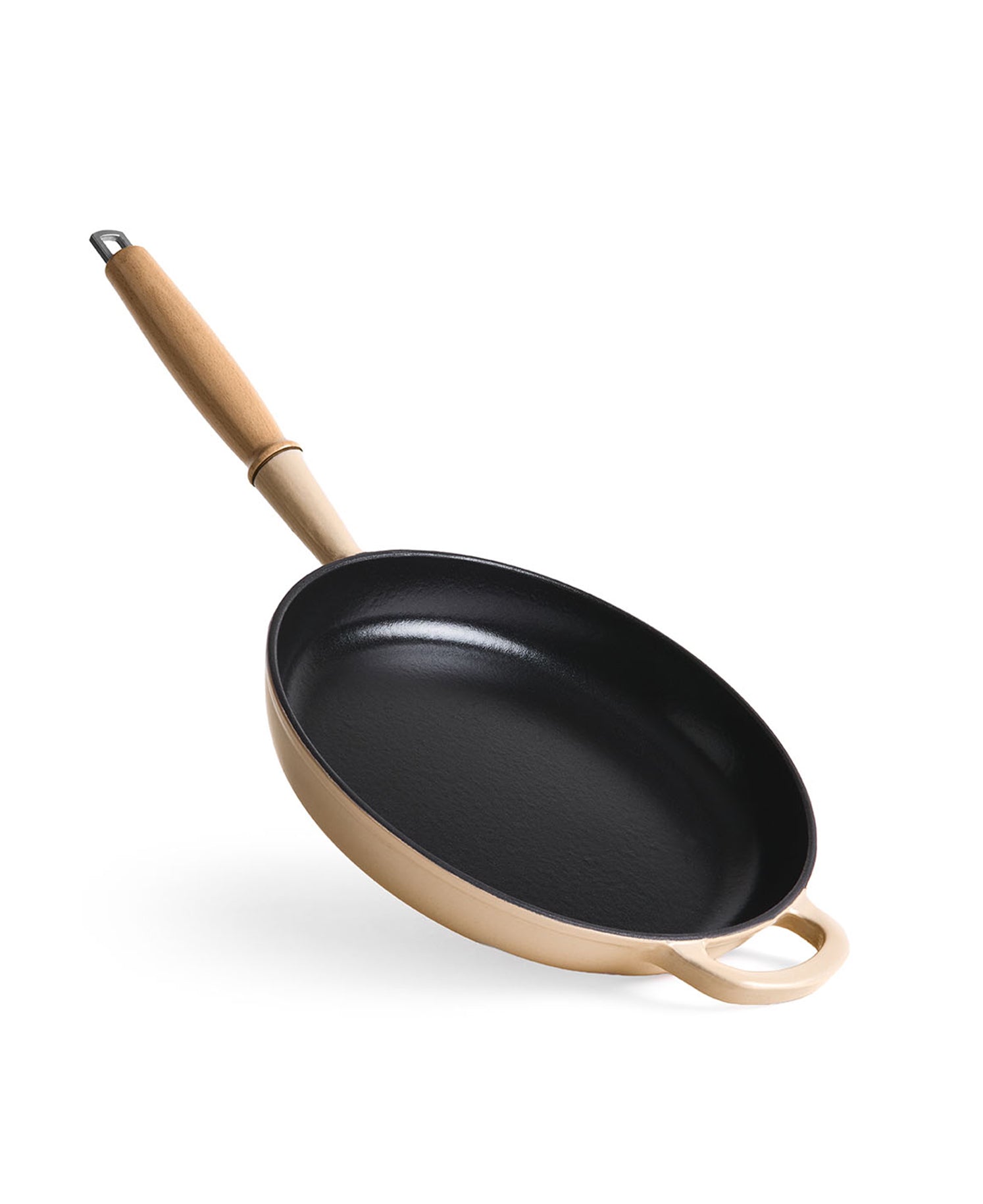 Poêle en fonte 28 cm de diamètre Blanc Crème avec Manche en Bois