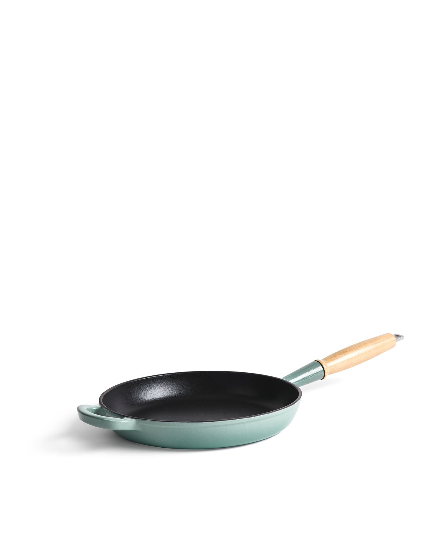 Poêle en fonte 28 cm de diamètre Vert Rétro avec Manche en Bois