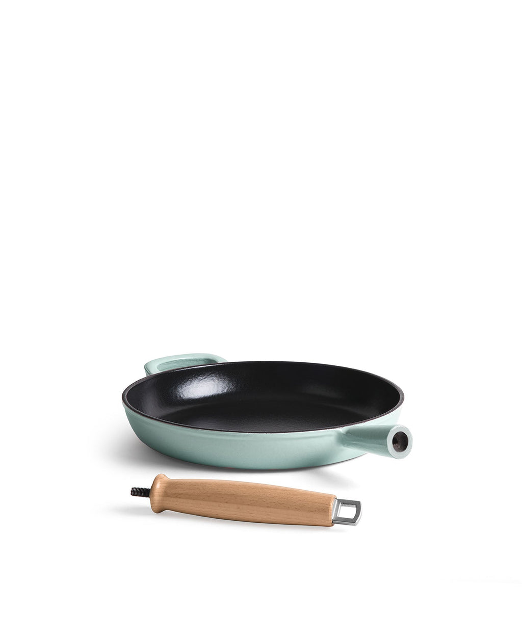 Poêle en fonte 28 cm de diamètre Vert Rétro avec Manche en Bois