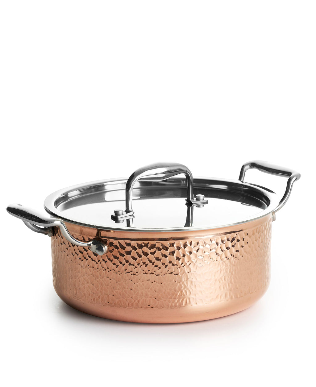 Marmite en cuivre martelé avec couvercle 22 cm de diamètre