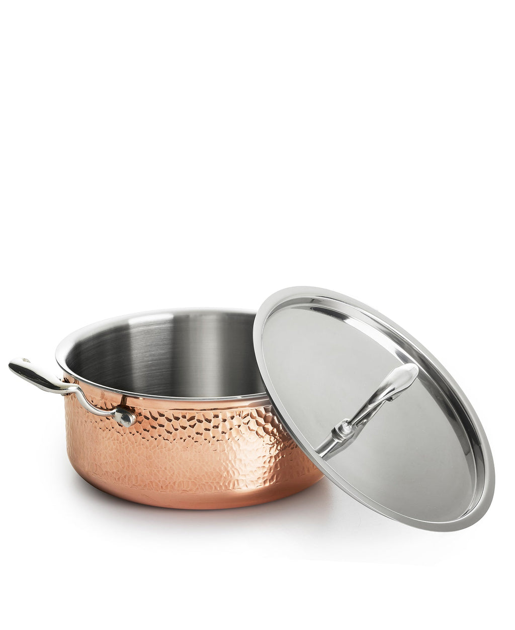 Marmite en cuivre martelé avec couvercle 22 cm de diamètre