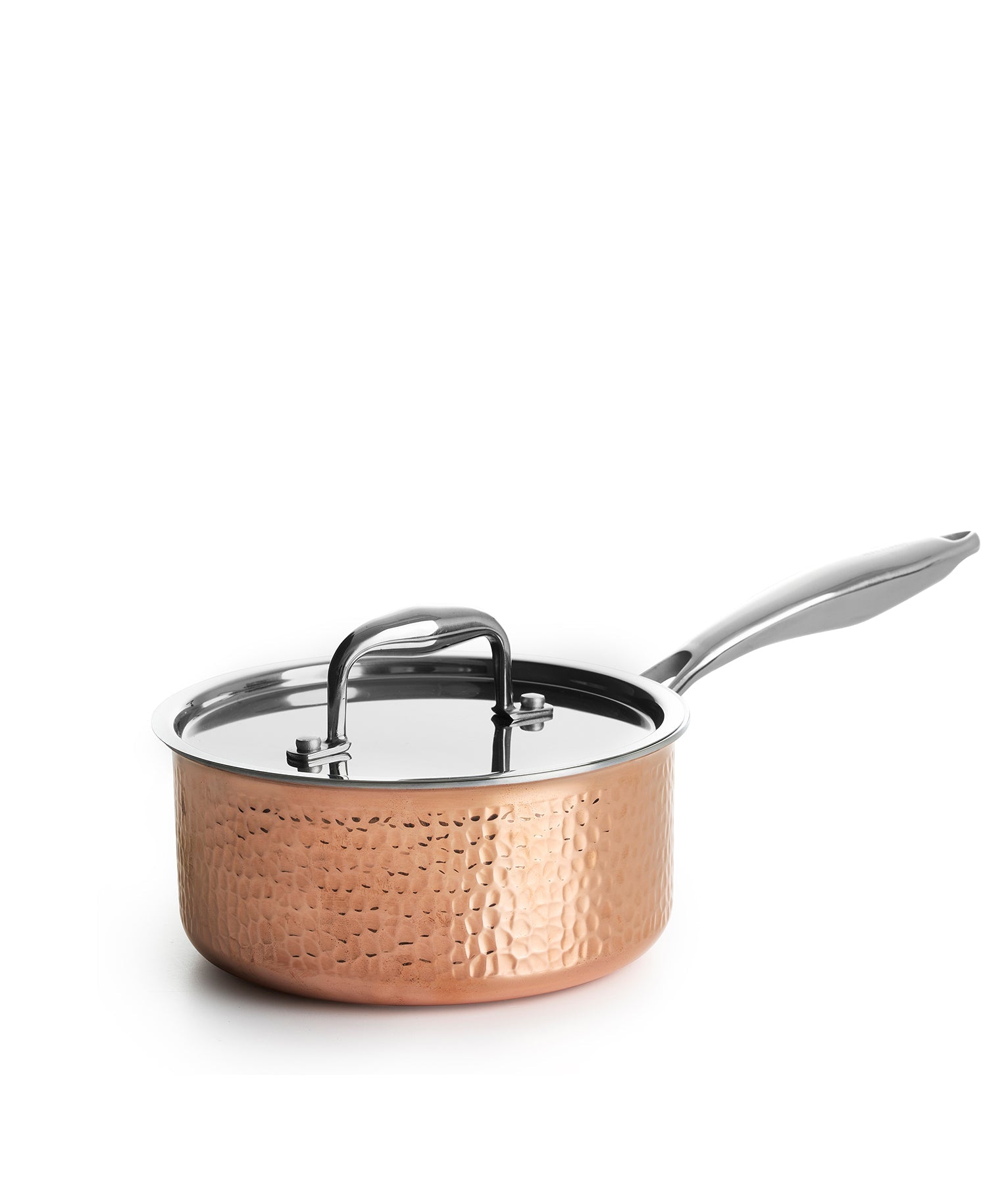 Casserole en cuivre martelé avec couvercle 18 cm de diamètre