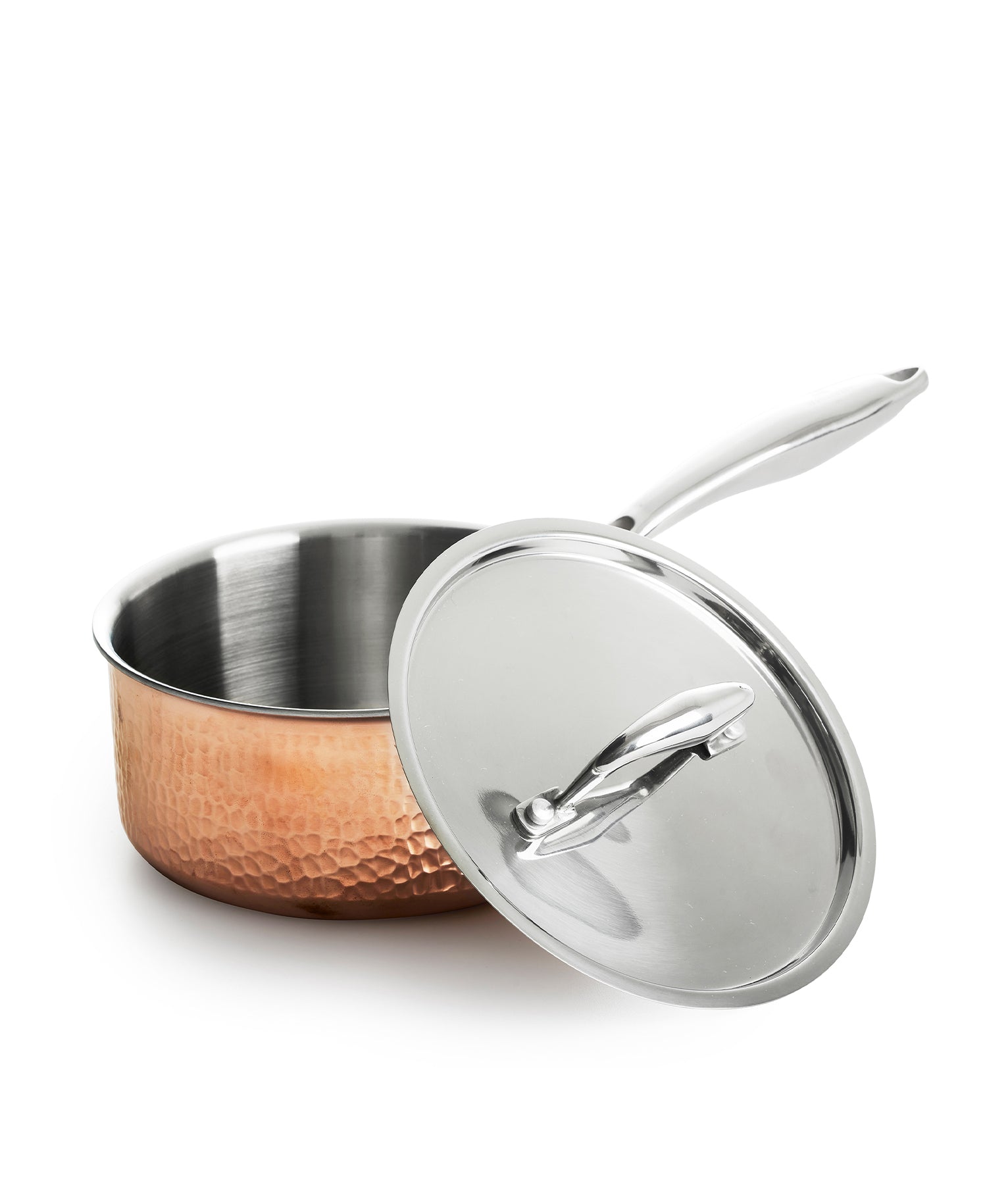 Casserole en cuivre martelé avec couvercle 18 cm de diamètre