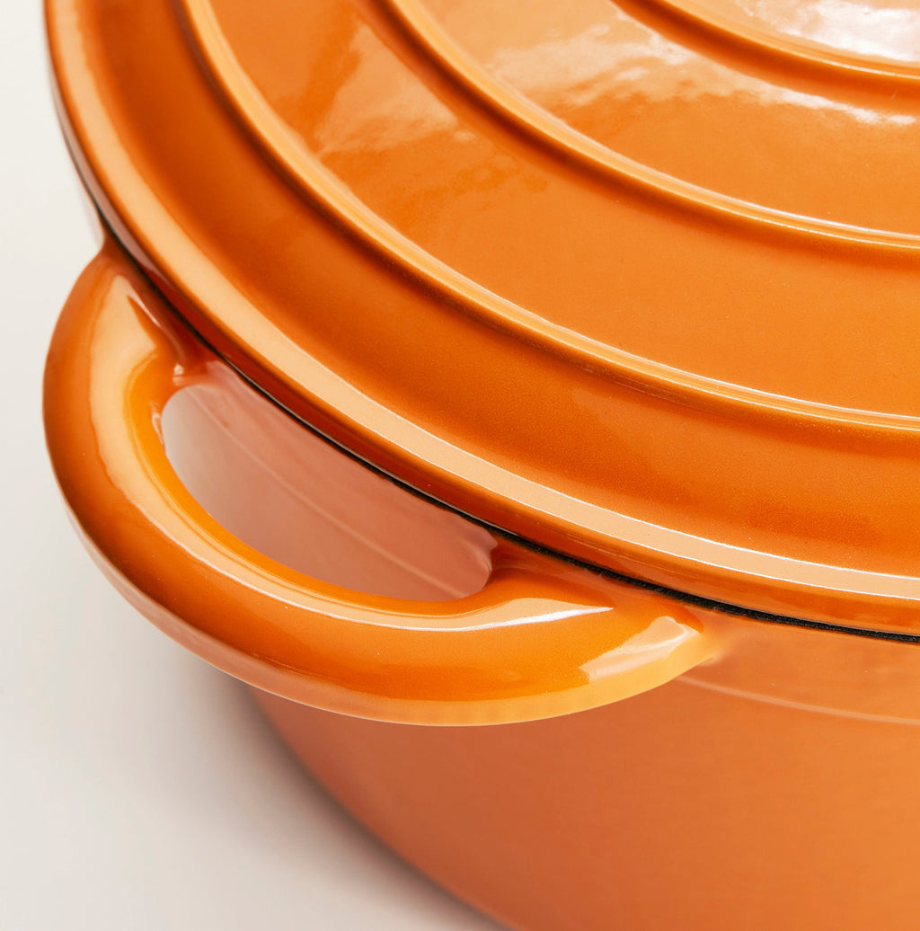 Marmite en fonte avec couvercle, 7 litres, 29 cm de diamètre, Orange